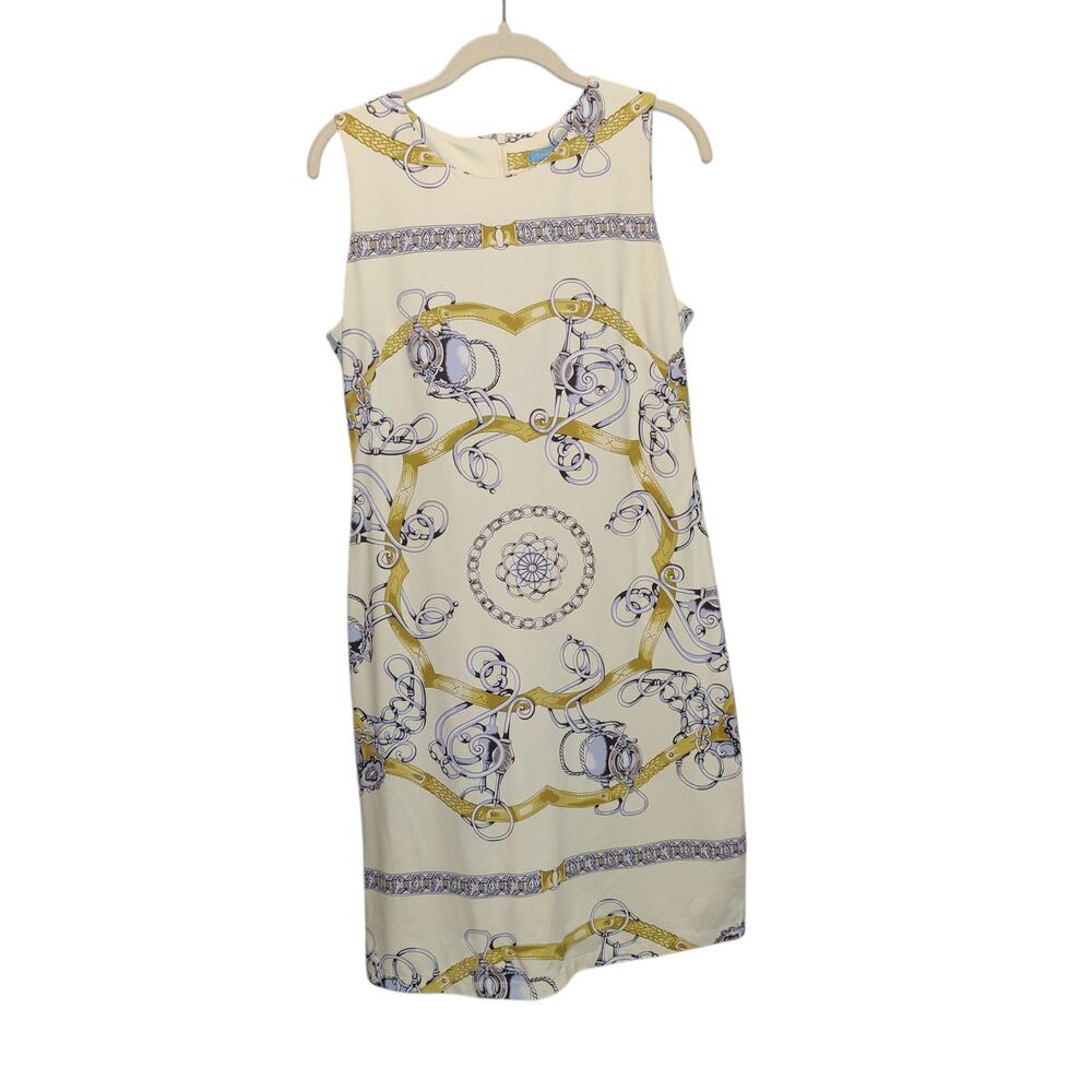 J McLaughlin Women's Sz S Yellow Equestrian Print Sheath Dress Catalina Cloth